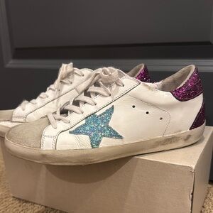 Golden Goose White Sneakers with Glitter Star and Heel